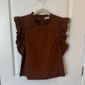 English Factory Brown Ruffled Sleeve Top
